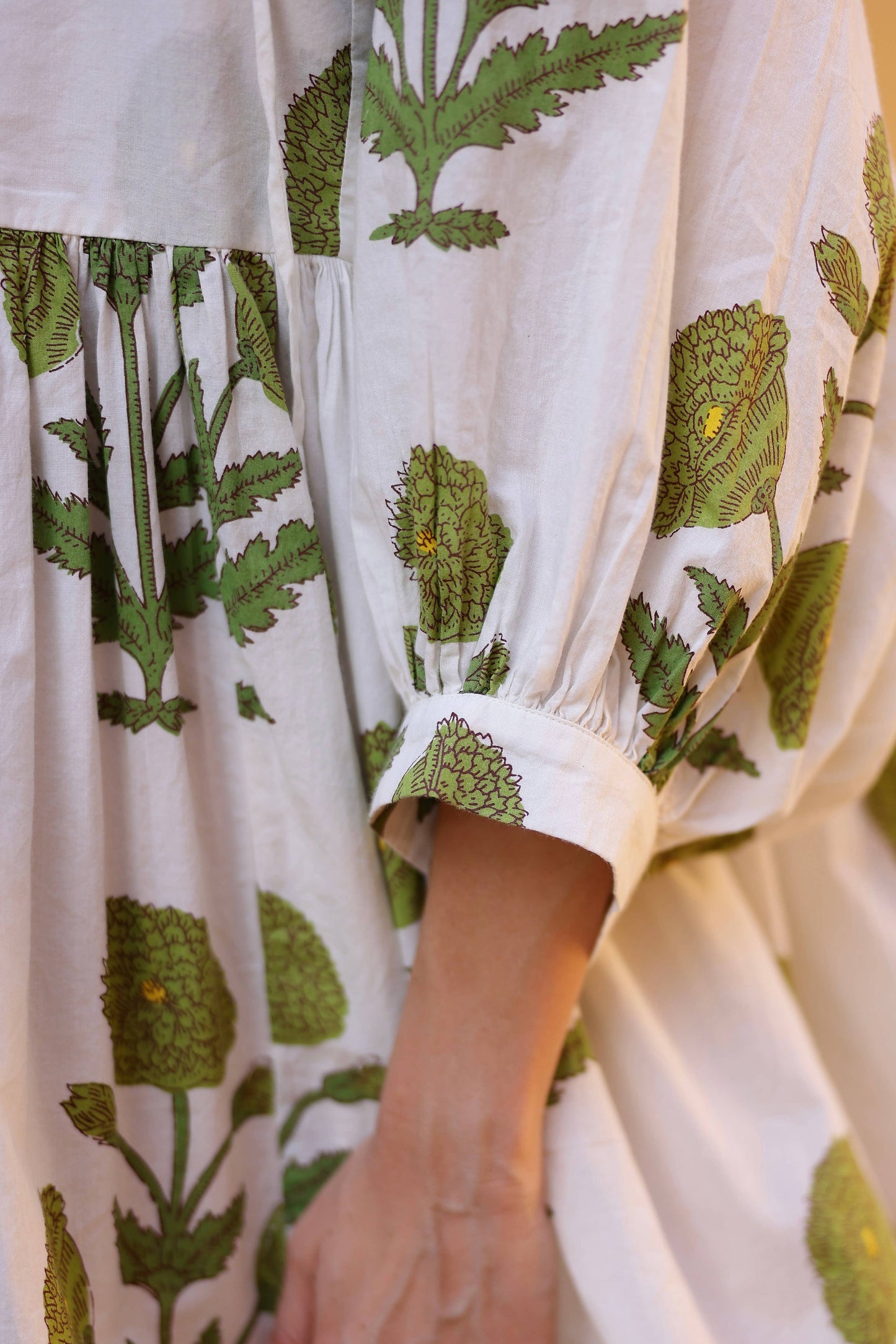 Taj Mini Dress Green Flower Block Print