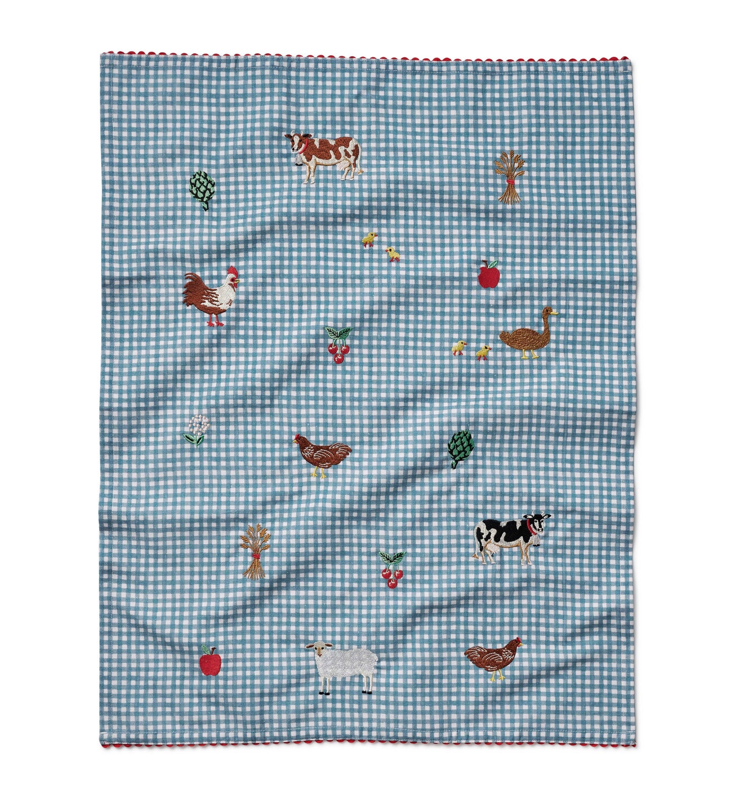Farm Gingham Embroidered Tea Towel