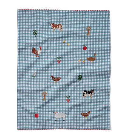 Farm Gingham Embroidered Tea Towel