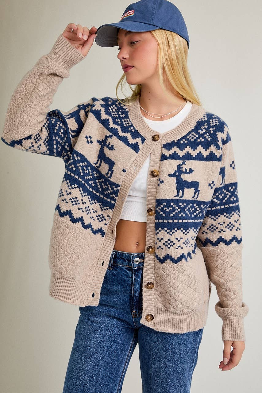 Cozy Crew-Neck Nordic Cardigan