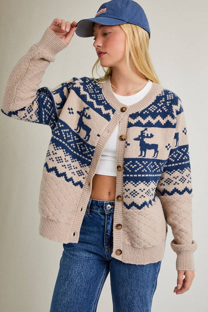 Cozy Crew-Neck Nordic Cardigan