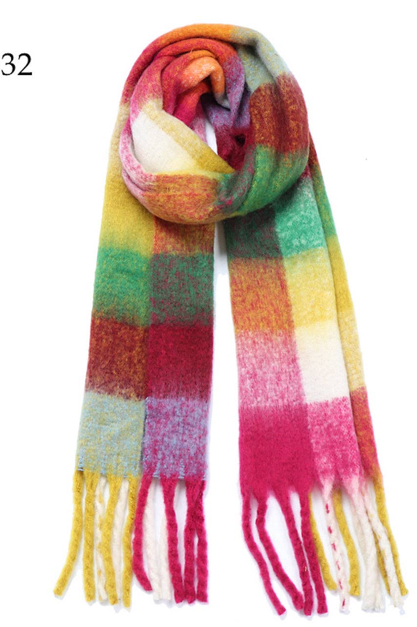 Chunky Oblong Plaid Multi Color Brushed Scarf
