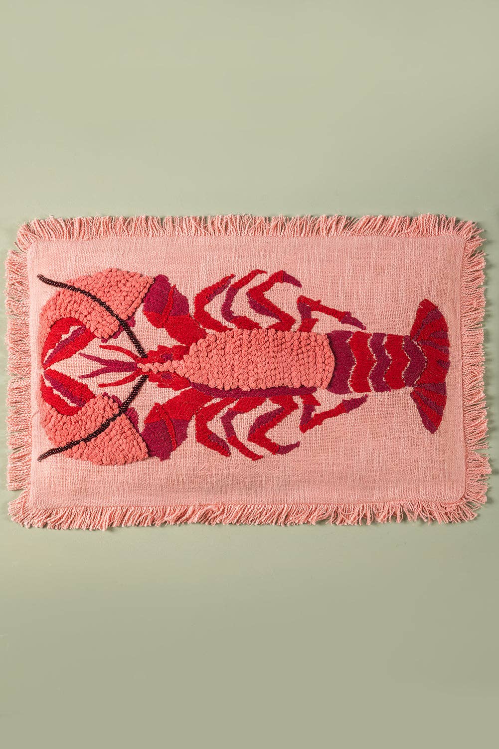 Lobster Embroidered & Tufted Pink Pillow
