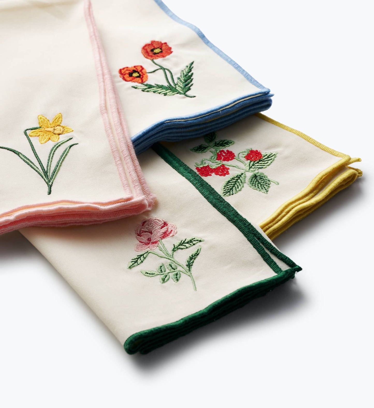 Garden Study Embroidered Cotton Napkins, Assorted Set of 4