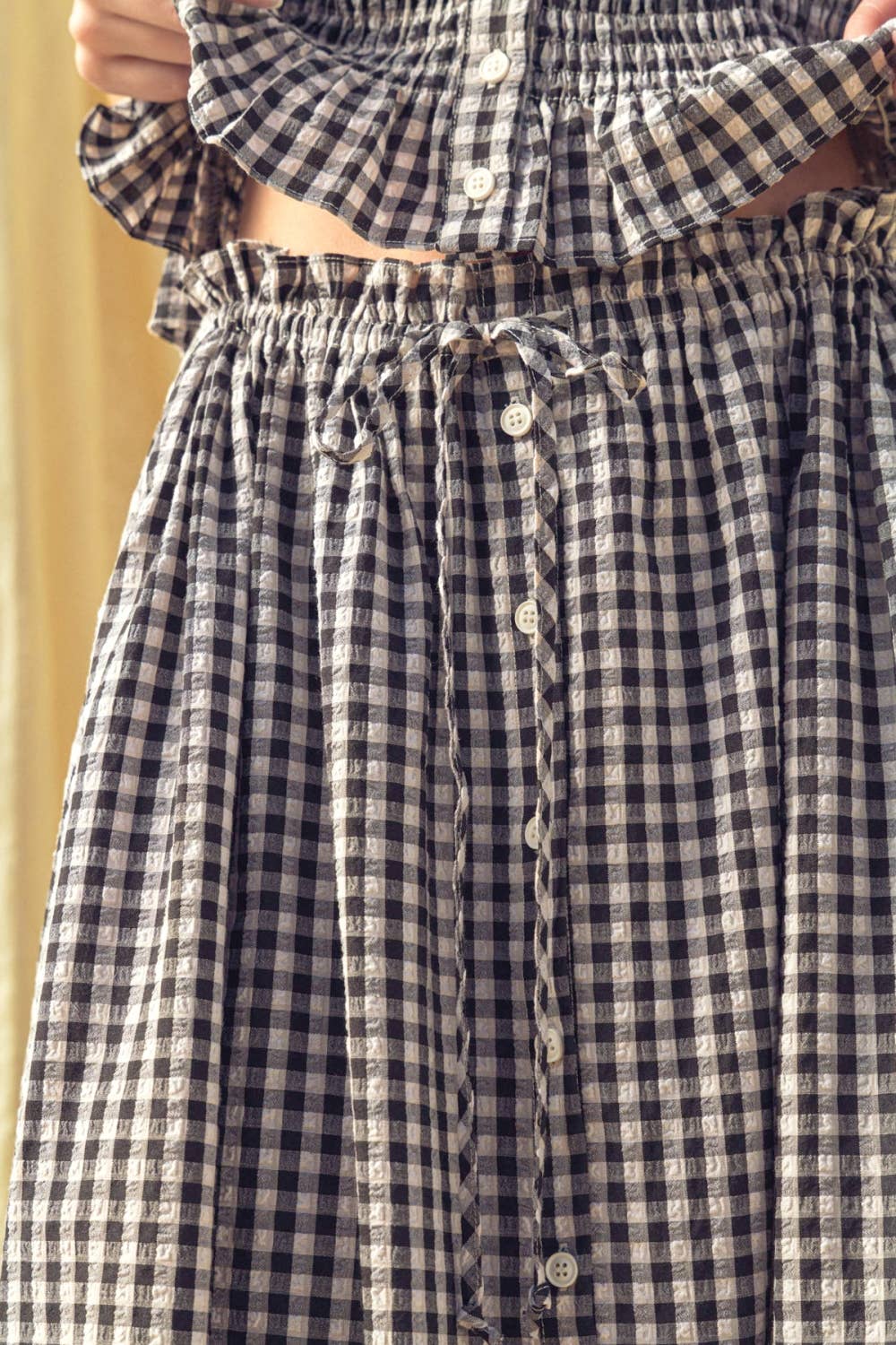 Black Check Gingham Pattern Long Skirt