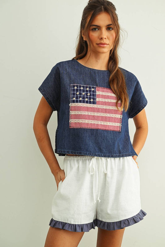 Flag Patched Dolman Sleeve Top