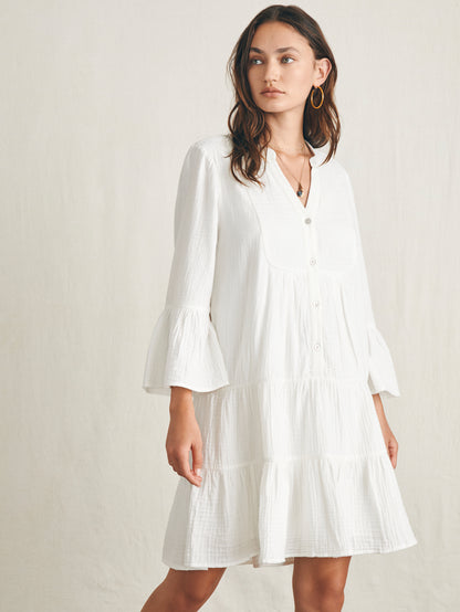 white cotton button dress