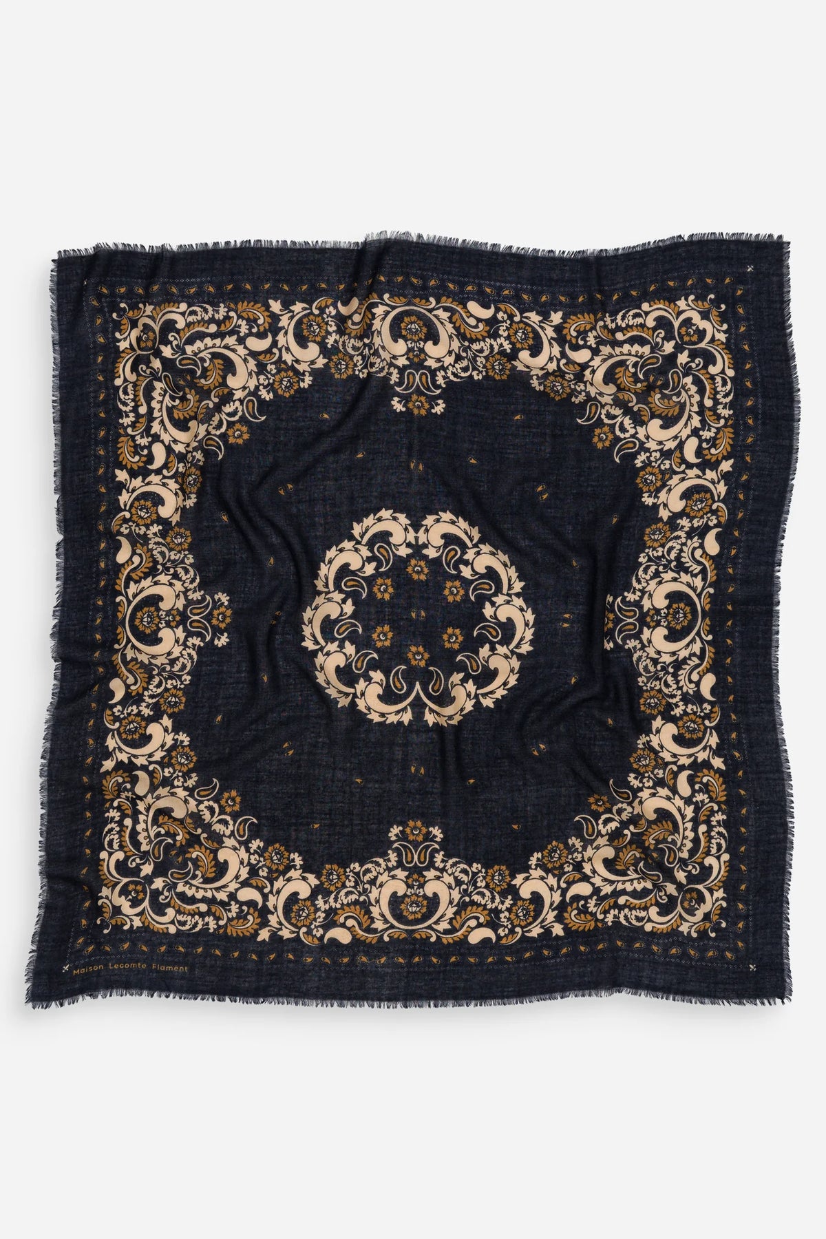 Maison Lecomte Flament Bandana Flowers Navy Scarf