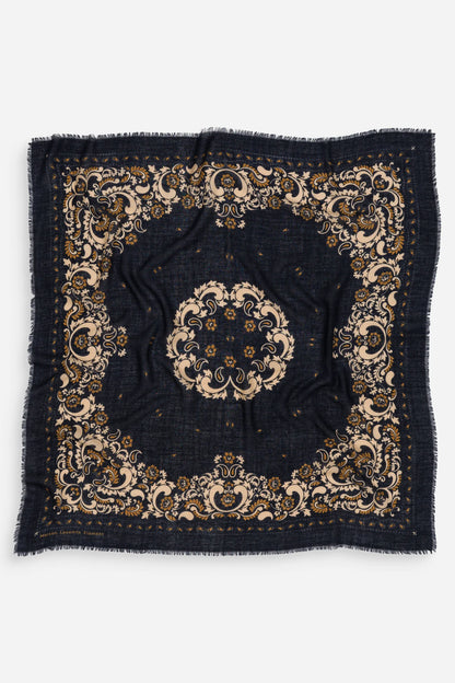 Maison Lecomte Flament Bandana Flowers Navy Scarf