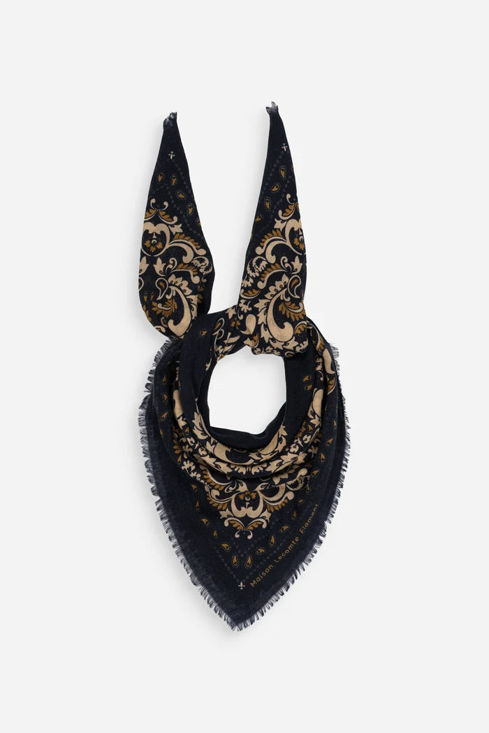 Maison Lecomte Flament Bandana Flowers Navy Scarf