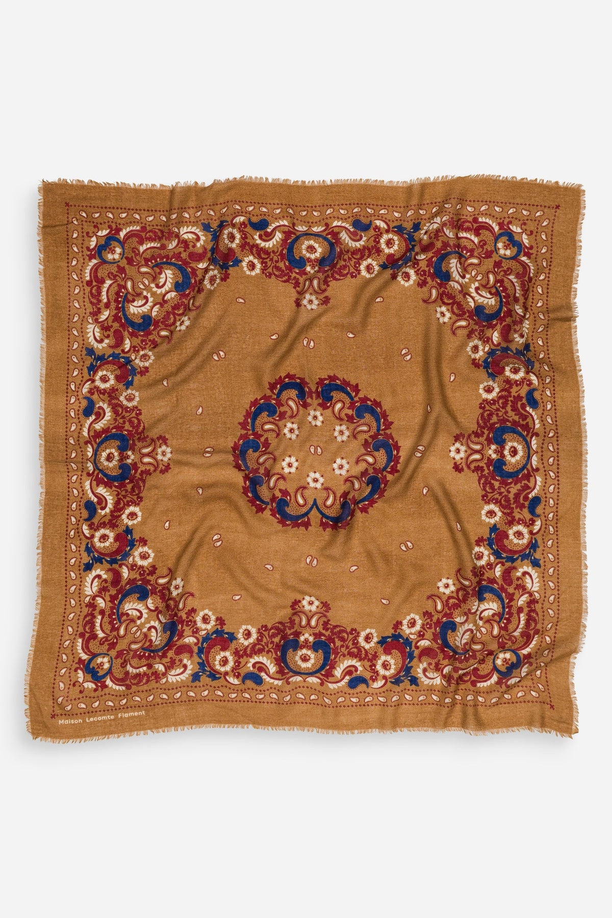 Maison Lecomte Flament Bandana Flowers Camel Scarf