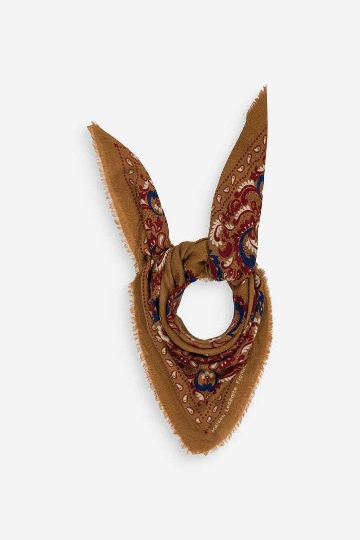 Maison Lecomte Flament Bandana Flowers Camel Scarf