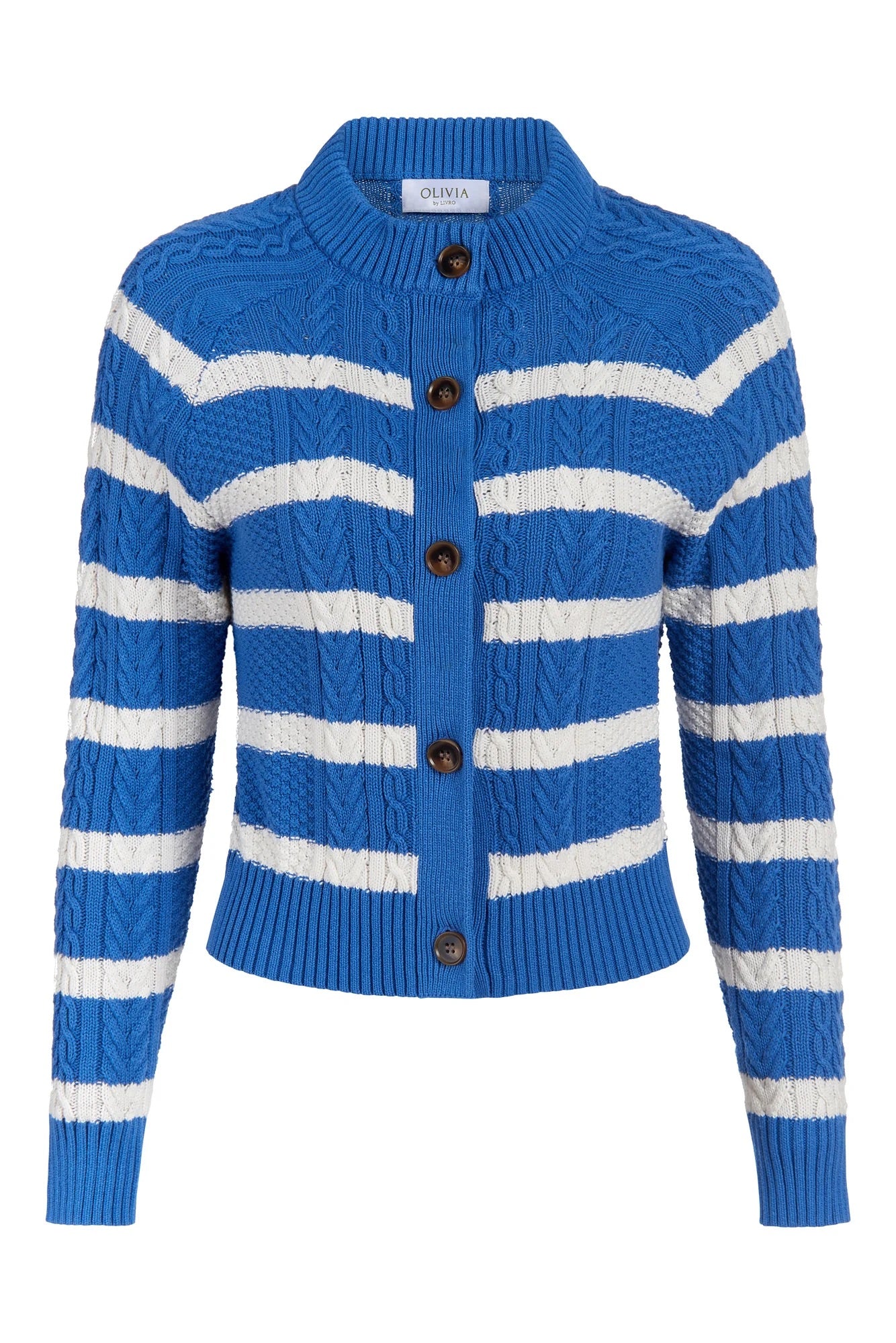 blue and white striped woven cardigan 