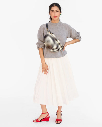 Clare V. Grande Fanny in Black/Cream Woven Checker