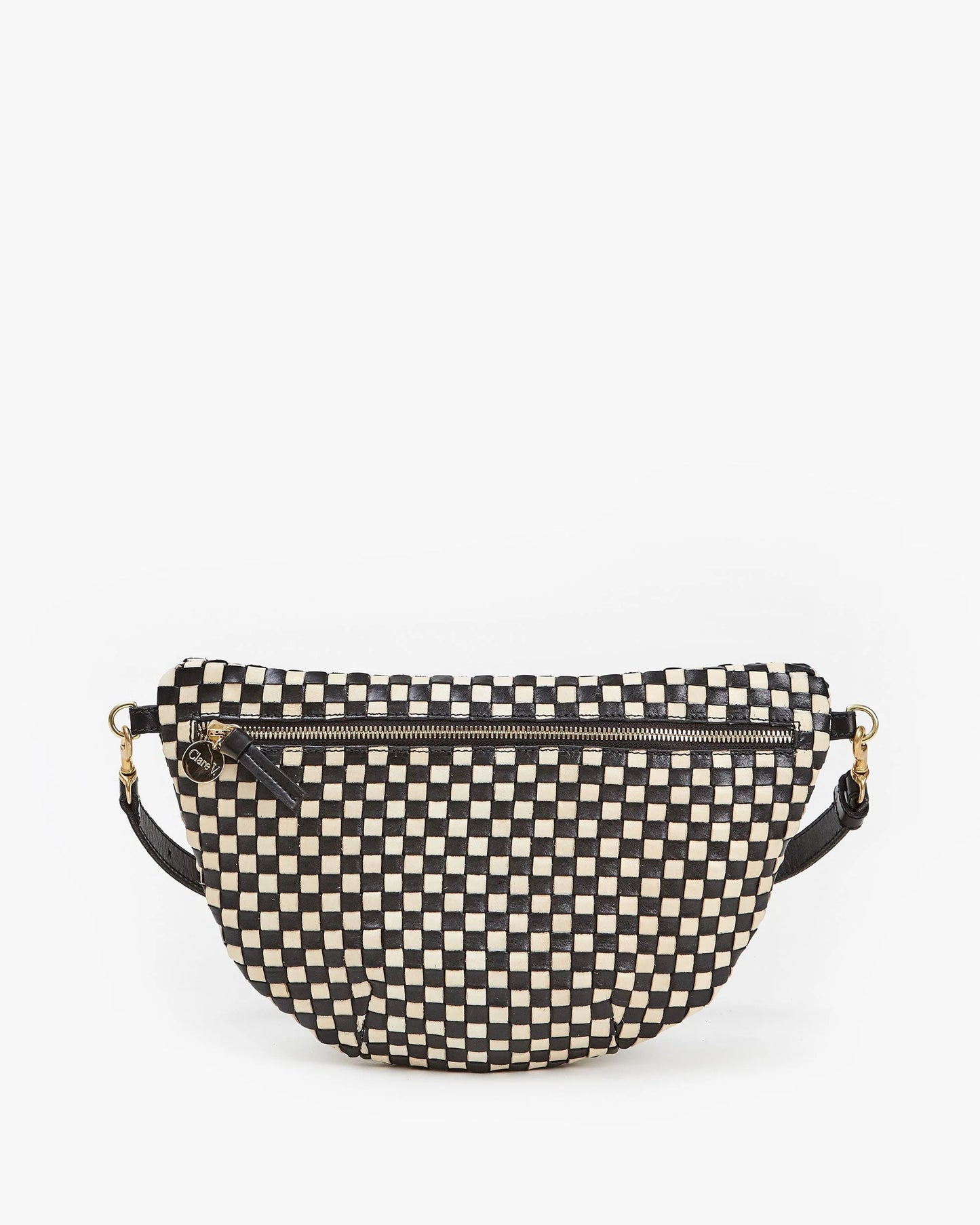 Clare V. Grande Fanny in Black/Cream Woven Checker