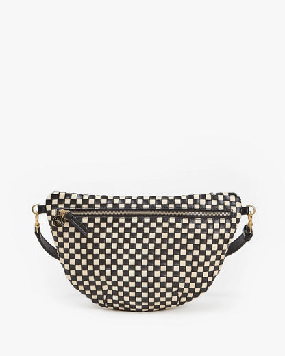 Clare V. Grande Fanny in Black/Cream Woven Checker