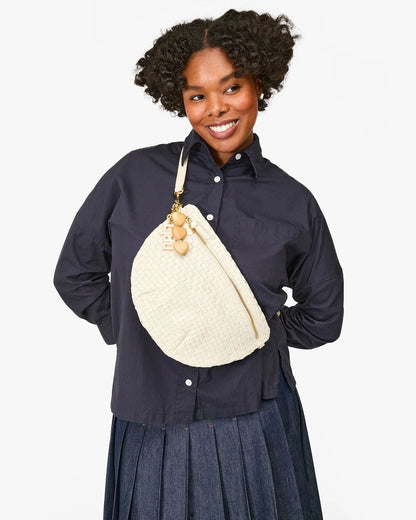 Clare V. Grande Fanny in Cream Woven Checker