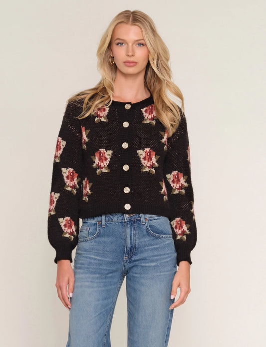 Rosette Jacquard Cardigan Sweater