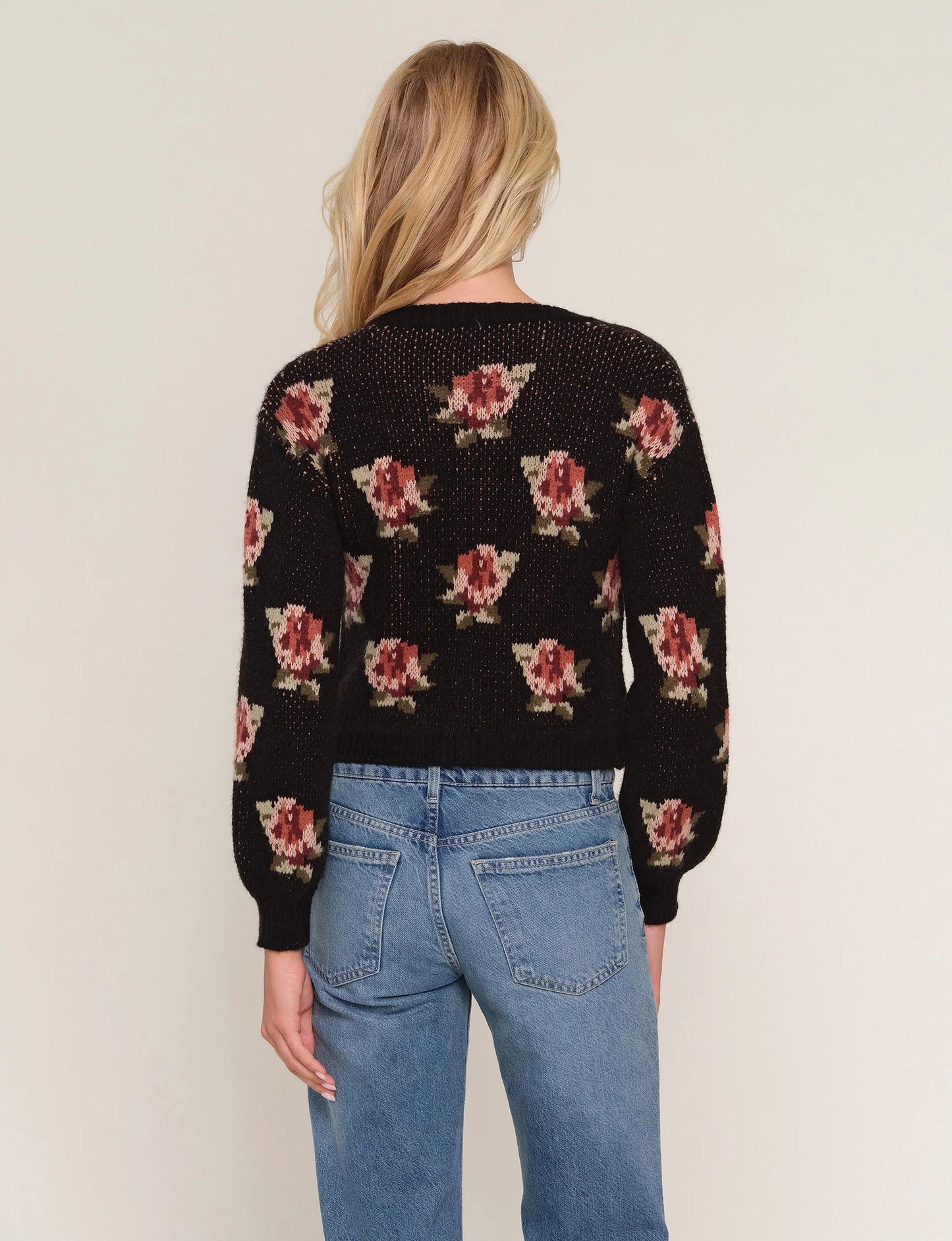 Rosette Jacquard Cardigan Sweater