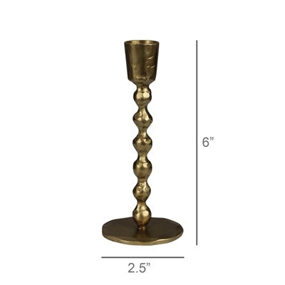 Small Brass Beaded Stem Taper Candle Holder