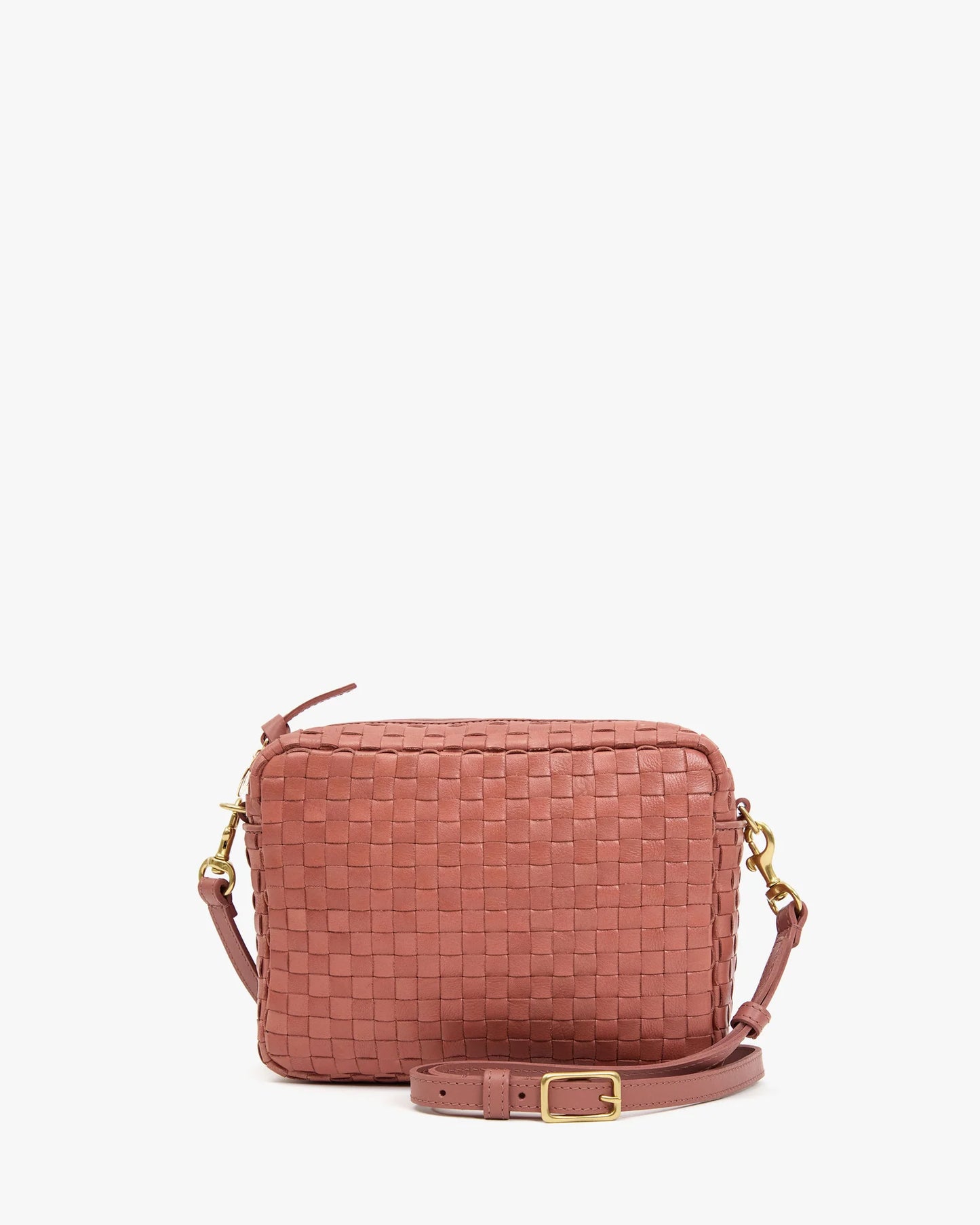 Clare V. Midi Sac in Rose Clay Woven Checker
