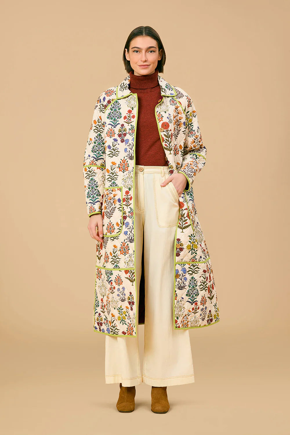 Quilted Floral Long Coat