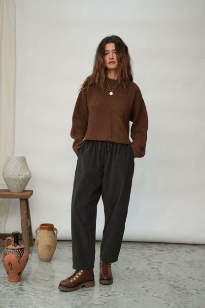 Beaumont Organics  Orla Organic Cotton Corduroy Trousers in Charcoal