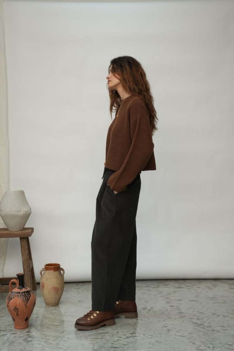 Beaumont Organics  Orla Organic Cotton Corduroy Trousers in Charcoal