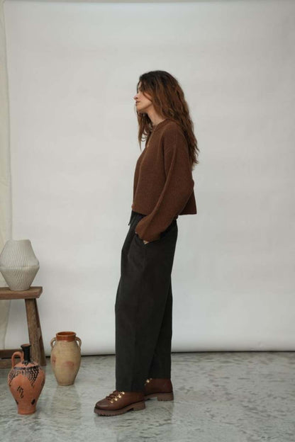 Beaumont Organics  Orla Organic Cotton Corduroy Trousers in Charcoal