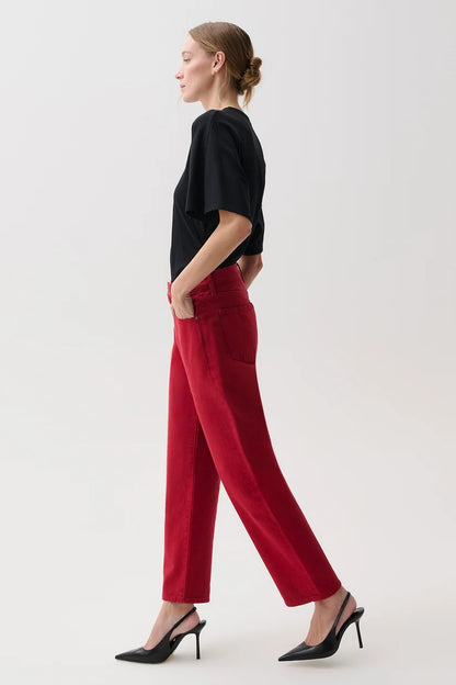 Pistola Lexi Mid Rise Bowed Jean in Savvy Red