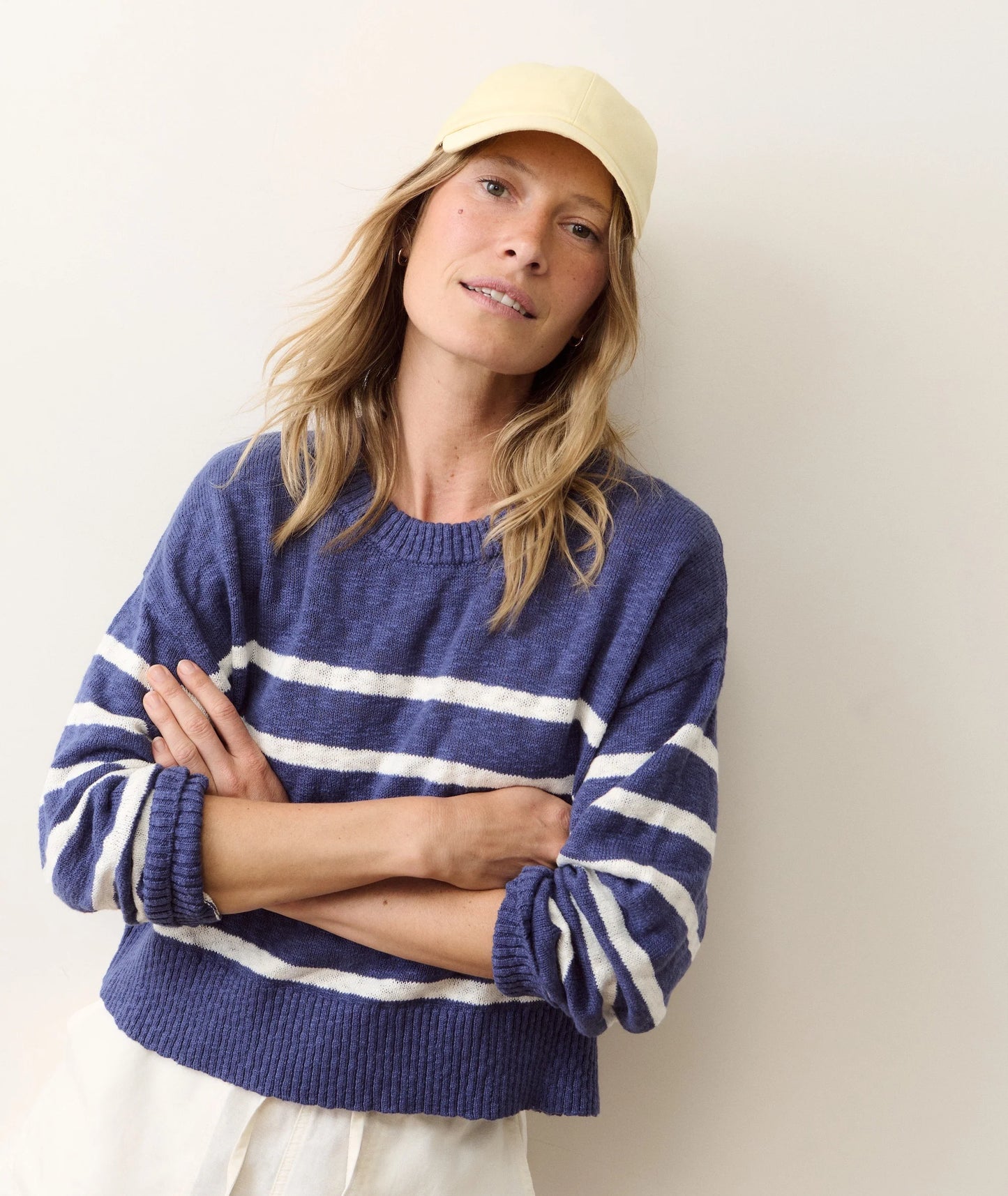 Marine Layer Seabreeze Crewneck Sweater Navy & White