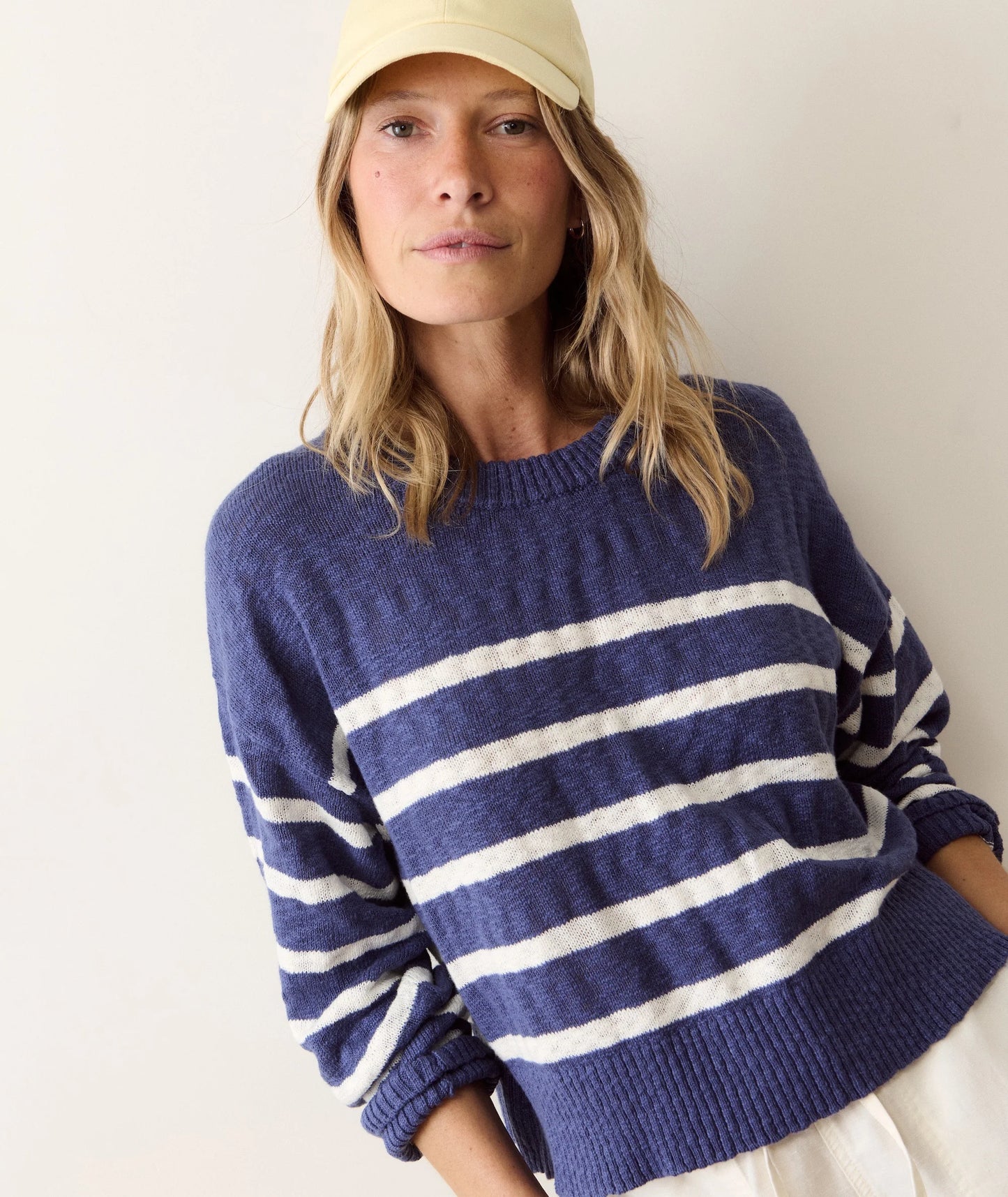 Marine Layer Seabreeze Crewneck Sweater Navy & White