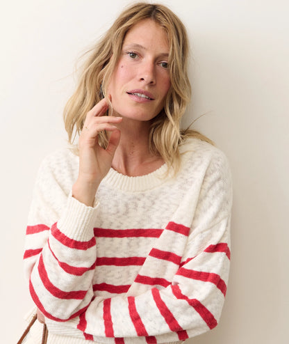Marine Layer Seabreeze Crewneck Sweater Red & White