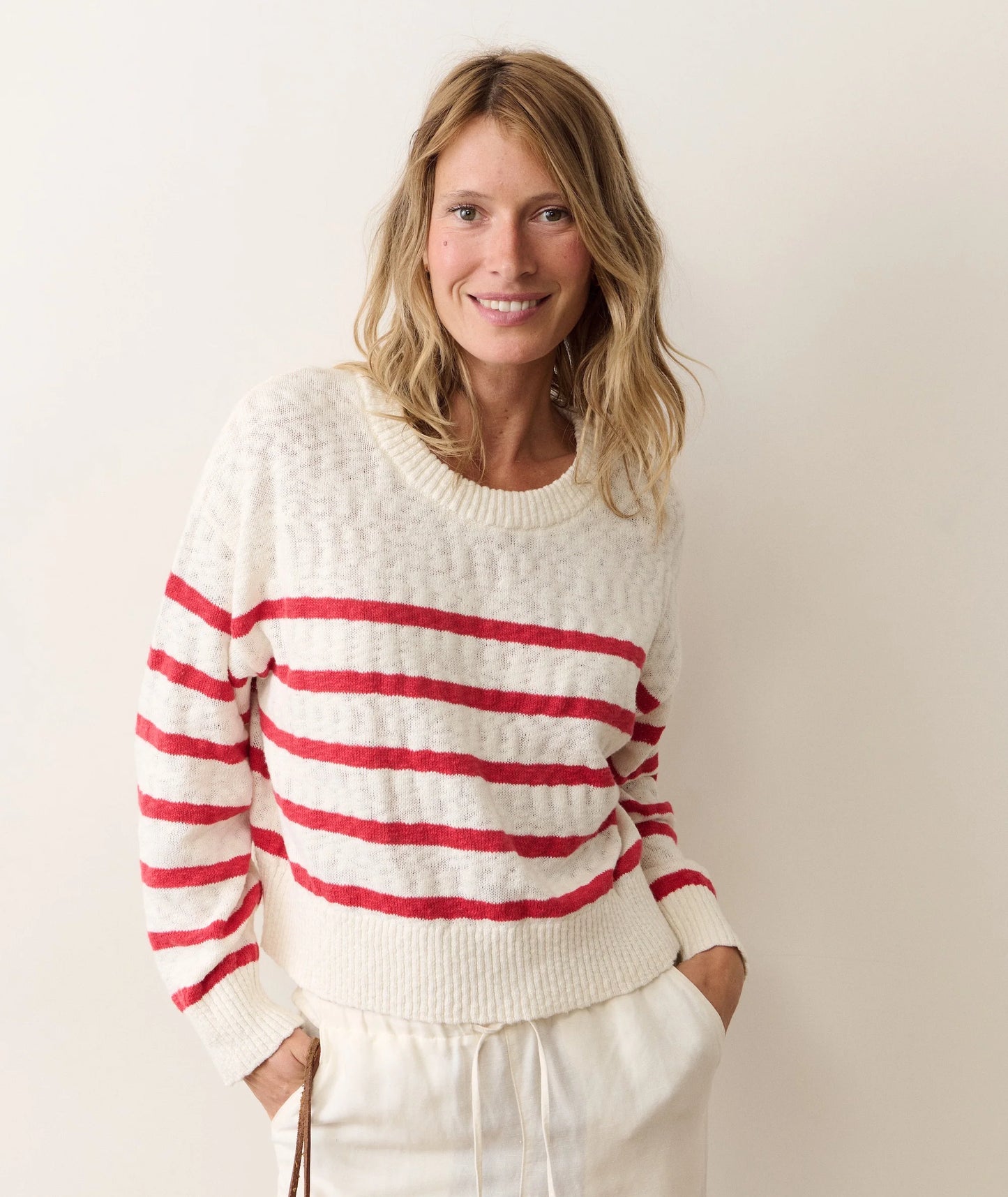 Marine Layer Seabreeze Crewneck Sweater Red & White
