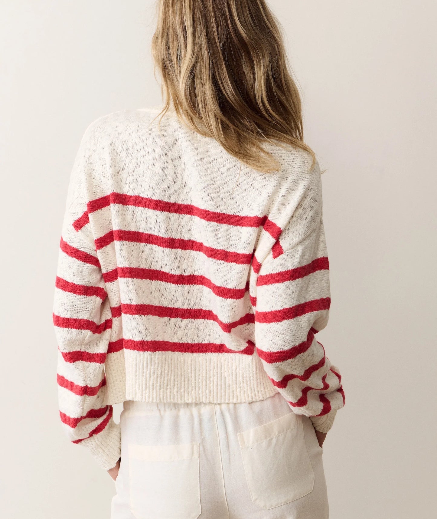 Marine Layer Seabreeze Crewneck Sweater Red & White