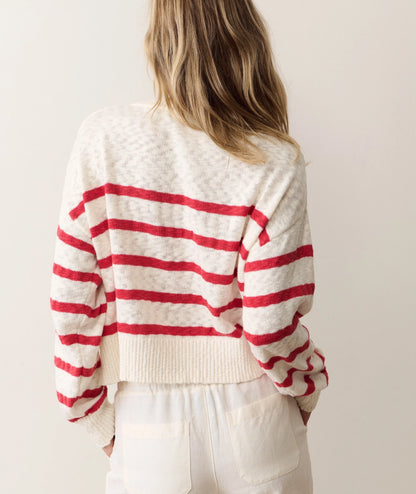 Marine Layer Seabreeze Crewneck Sweater Red & White