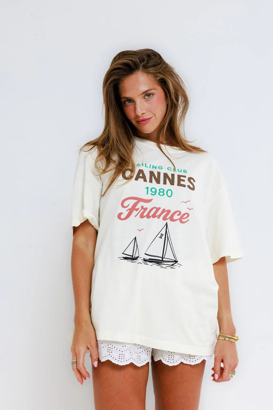 Sunny Somewhere Sailing Club Cannes - Oversized Boyfriend Tee