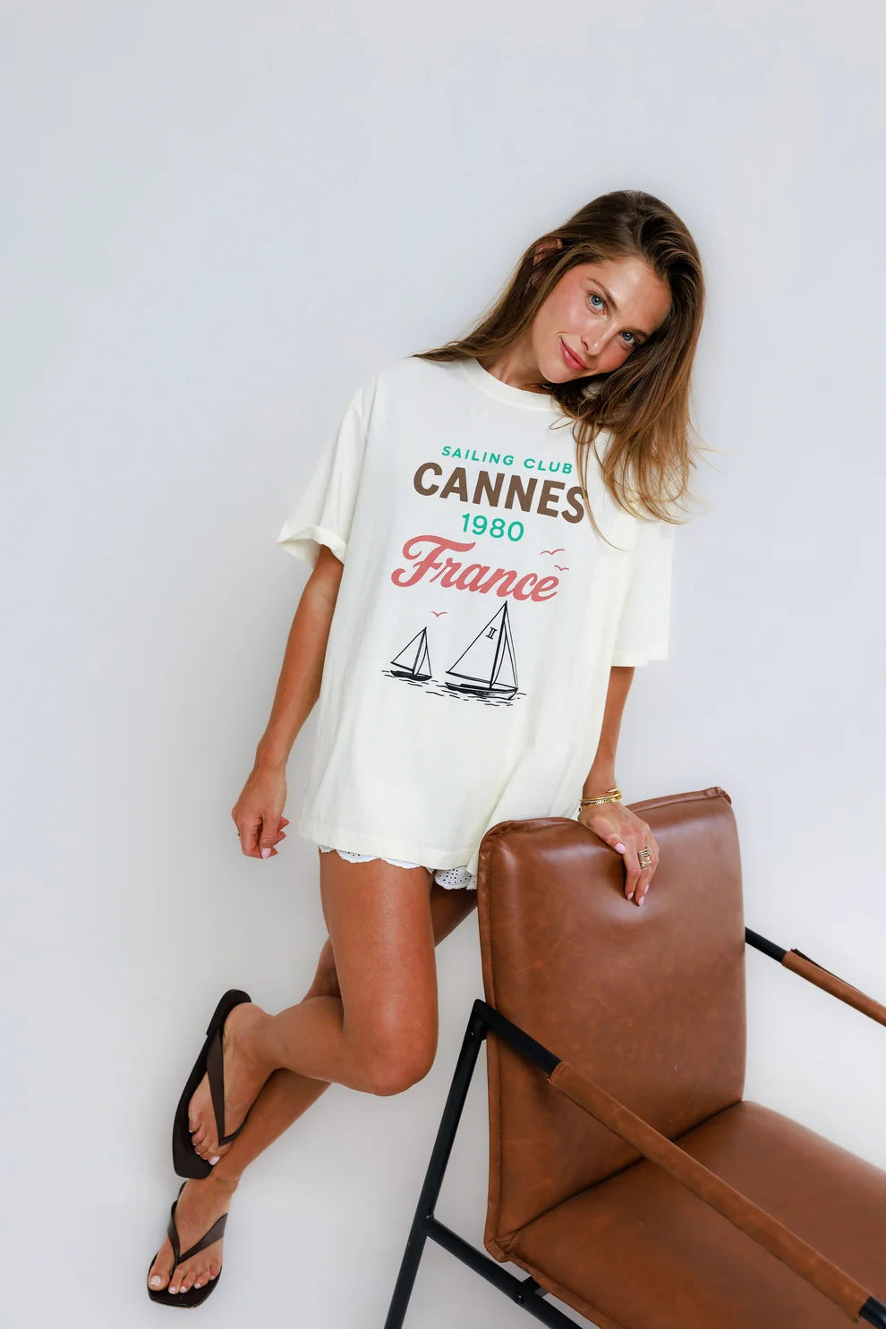 Sunny Somewhere Sailing Club Cannes - Oversized Boyfriend Tee