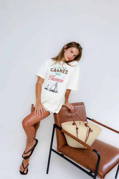 Sunny Somewhere Sailing Club Cannes - Oversized Boyfriend Tee