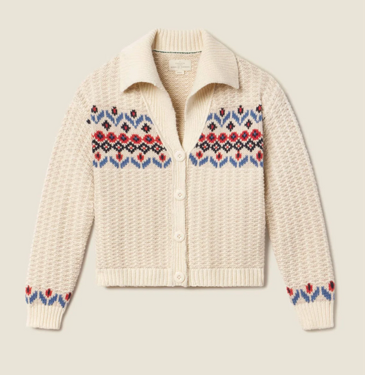Savannah Cardigan - Antique White Fairisle