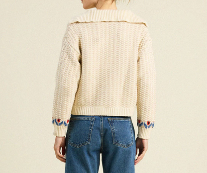 Savannah Cardigan - Antique White Fairisle