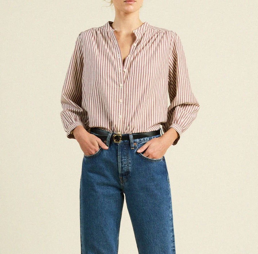 Clara Blouse - Burgundy Stripe
