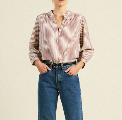 Clara Blouse - Burgundy Stripe
