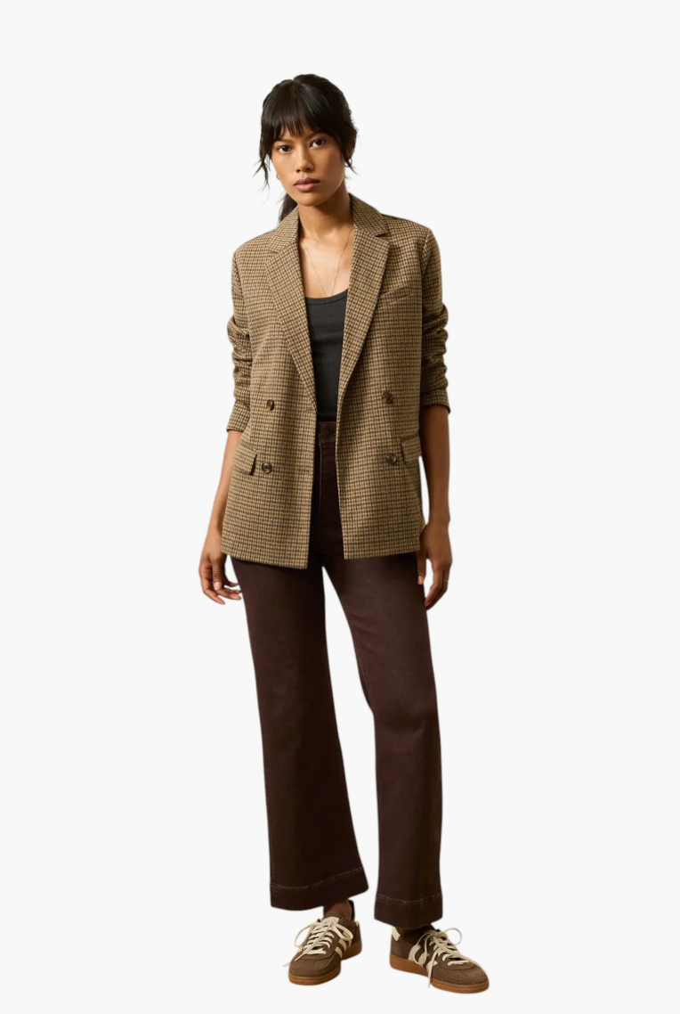 Inlet Houndstooth Double Breasted Knit Blazer