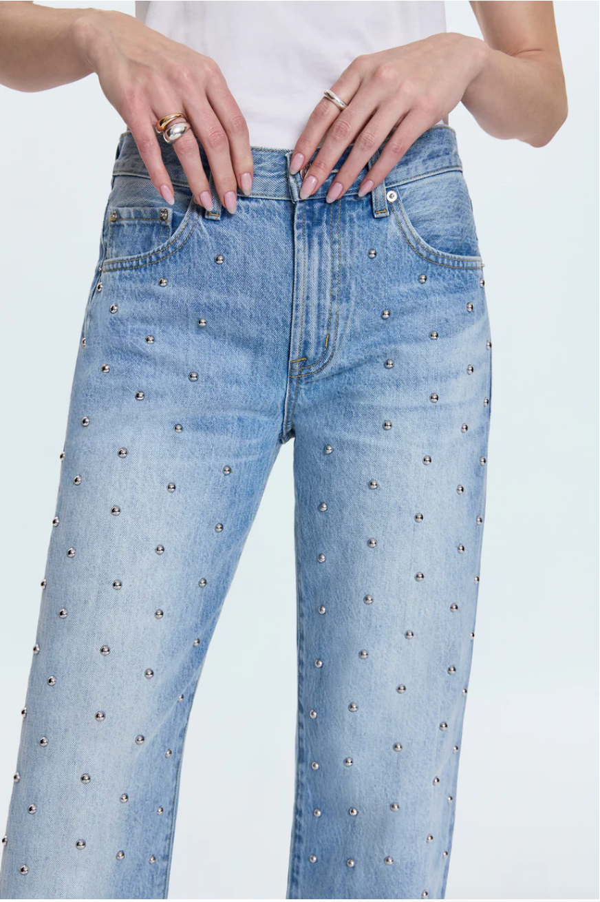 Lexi Studded Mid Rise Bowed Straight Jean