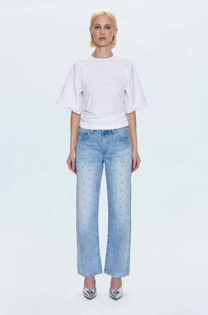 Lexi Studded Mid Rise Bowed Straight Jean