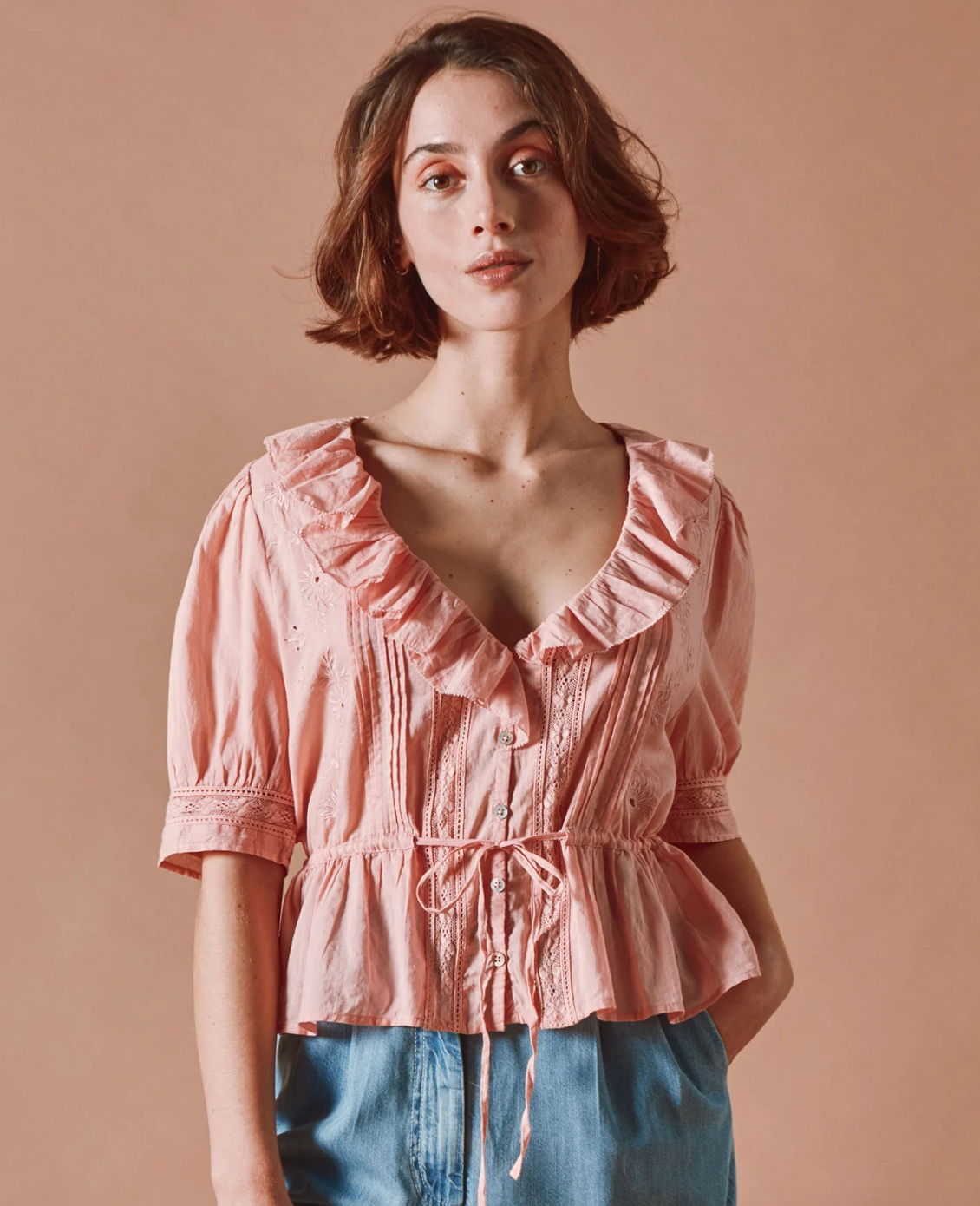 Vintage Pink Ruffled Blouse