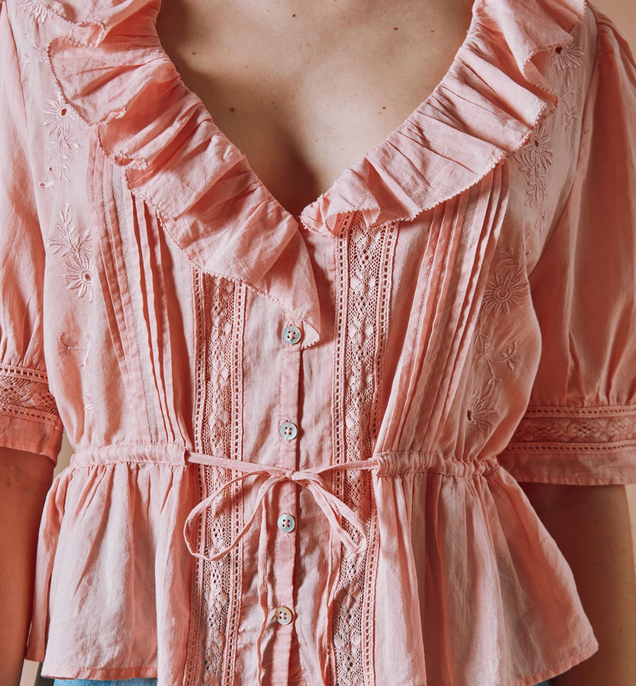 Vintage Pink Ruffled Blouse
