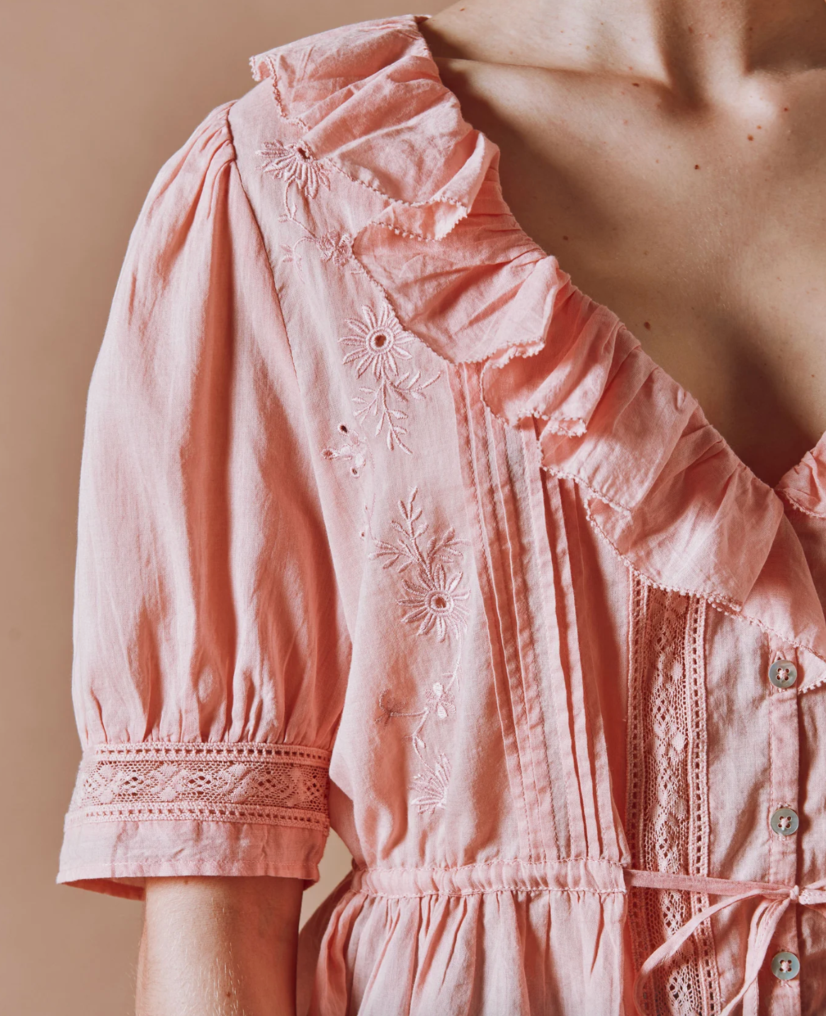 Vintage Pink Ruffled Blouse