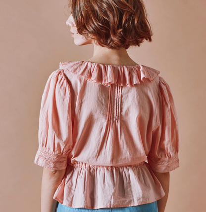 Vintage Pink Ruffled Blouse